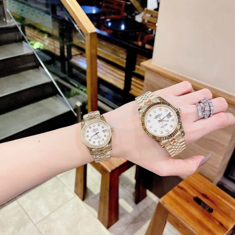 Rolex Date Just |Cặp Đôi |Mặt Trắng |Dây Kim Loại Vàng Gold |Máy Pin (Máy Quartz) |Size 41x31mm