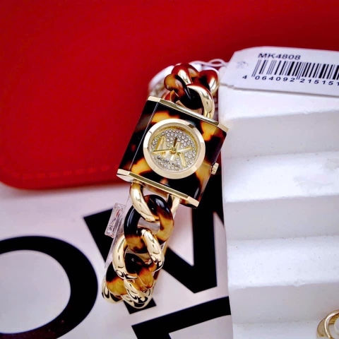 Michael Kors Chain Lock |Nữ Giới |Mặt Vuông |Dây Mắt Xích Mix Acetate Nâu |Máy Pin (Quartz) |Size 25mm