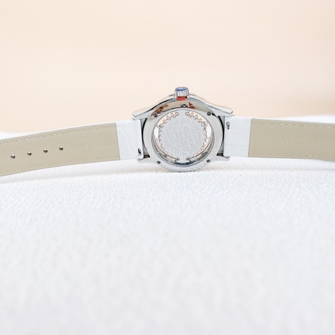 Davena Ngôi Sao Xoay |Nữ Giới |Full Đá Silver |Dây Da Trắng |Máy Pin (Quartz) |Size 38mm