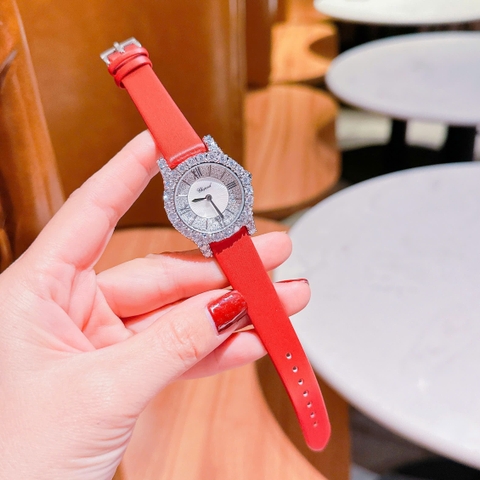 Chopard Heure Diamond |Nữ Giới |Silver |Dây Da Màu Đỏ |Máy Pin (Quartz) |Size 32mm
