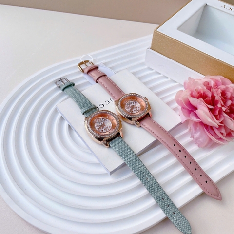 Set Coach Boyfriend |Nữ Giới |Đính Đá |Rose Gold |Dây Da Hồng |Máy Pin (Quartz) |Size 34mm