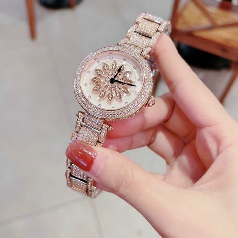 Davena Bông Hoa Xoay |Nữ Giới |Đính Đá |Dây Kim Loại Rose Gold |Máy Pin (Quartz) |Size 38mm