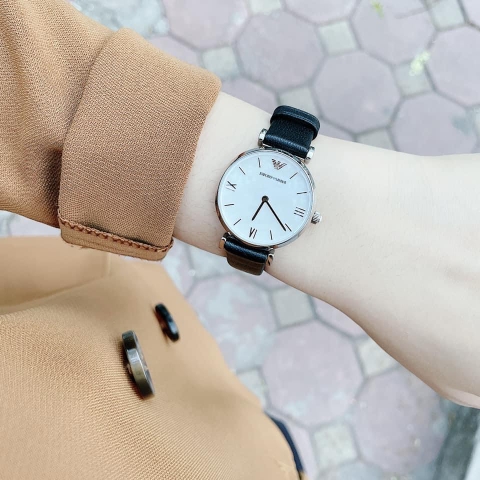 Emporio Armani Mặt Trắng Silver |Cặp Đôi |Mặt Tròn |Dây Da |Máy Pin (Quartz) |Size 32x40mm