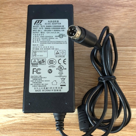 Chuyển nguồn Adapter Power-Tek SW60-12005000-W 12V 5A 60W dây DC 4PIN Mini Din Adapter power Supply