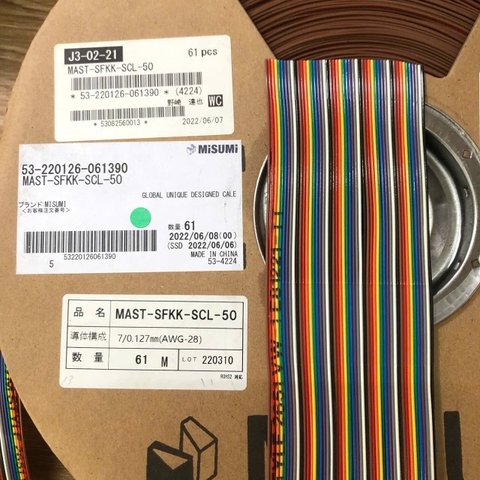 Cáp bẹ nhiều màu Flat Ribbon MISUMI MAST-SFKK-SCL-50 AWM STYPE 2651 VW-1 E81221-TT 28AWG 300V Cable 50 Wire 1.27mm  Pitch 2.54mm dài 1M