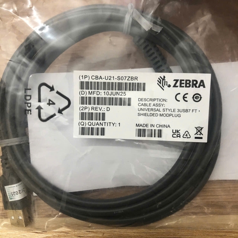Cáp Máy quét mã vạch Zebra CBA-U21-S07ZBR Code Barcode Scanner Cable USB Type A to RJ45 10 Pin dài 2M for Zebra DS3608-DP DS9208 DS4308 LI4278 LS9203 DS4308 DS4608 DS2208