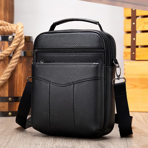 Túi đeo vai da bò - Đen