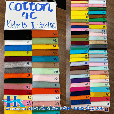 Bảng màu áo thun Cotton 4 chiều