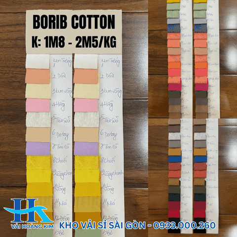 Bảng màu vải Borib Cotton - Vải thun Hoàng Kim