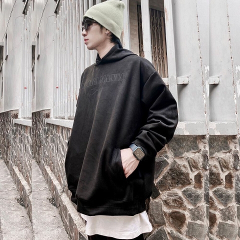 May áo hoodie bằng vải da lộn suede