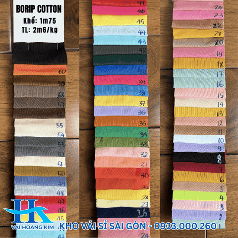 Bảng màu áo thun Borip Cotton