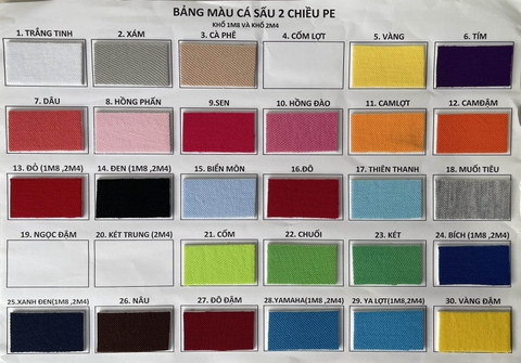 Bảng màu vải cá sấu PE 2 chiều Hoàng Kim