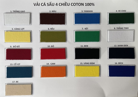 Bảng màu vải cá sấu cotton Hoàng Kim