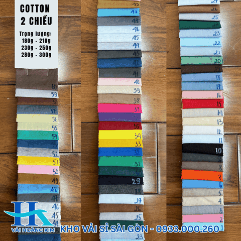 Bảng màu áo thun Cotton 2 chiều