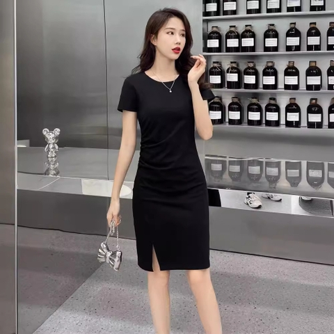 Váy ôm cotton đen trơn