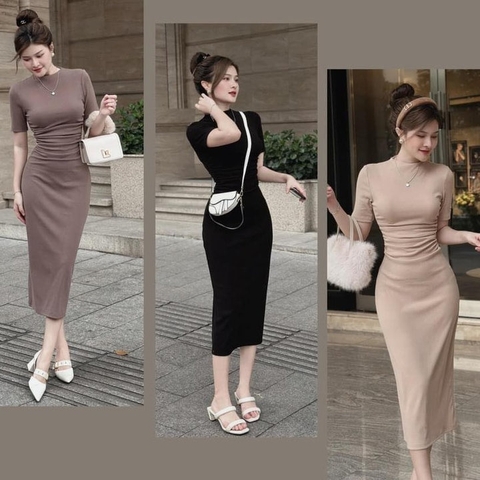 Váy ôm tay lửng poly lạnh