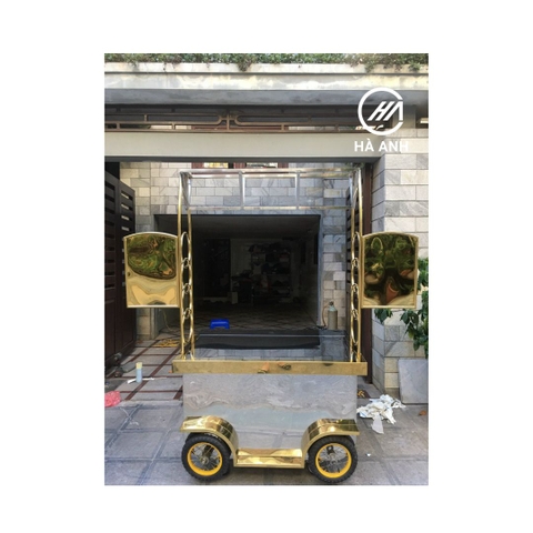Xe đẩy bán cafe Inox mạ vàng
