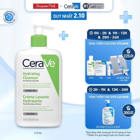 Sữa rửa mặt giúp sạch sâu cho da thường và da khô CeraVe Hydrating Cleanser 473ML