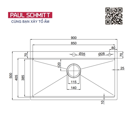 Chậu rửa bát Paul Schmitt PA9050-TD