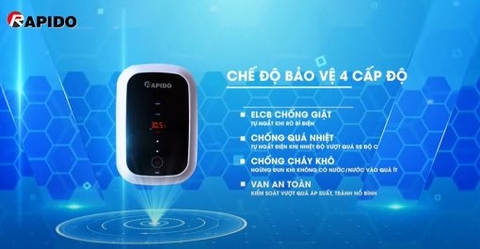 Máy Nước Nóng Trực Tiếp Rapido Stern RIG - DP 4.5 (4500w, bơm tăng áp, hiển thị nhiệt độ)