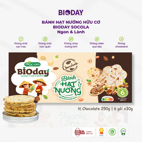 BÁNH HẠT NƯỚNG HỮU CƠ SOCOLA BIODAY KHÔNG ĐƯỜNG (250gr/hộp)