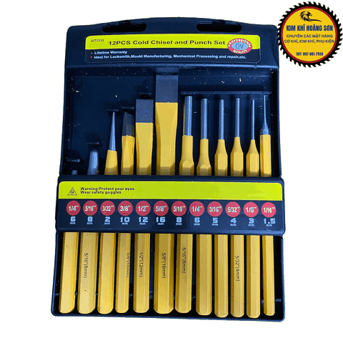 Bộ đột sắt, đục sắt 12 chi tiết chất liệu thép CR-V cao cấp chuyên dụng trong ngành cơ khí