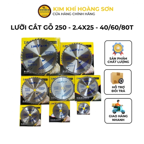 Lưỡi cắt gỗ hợp kim Zjmly 250mm - 2.4x25 - 40/60/80 răng, Cưa cắt gỗ hợp kim cao cấp chịu mài mòn, đường cắt sắc nét