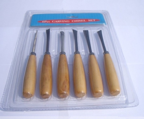 Bộ đục gỗ mini lưỡi thép hợp kim, dao điêu khắc gỗ 6 chi tiết chuôi gỗ cao cấp chống trượt