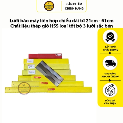Lưỡi bào máy liên hợp chiều dài từ 21cm - 61cm chất liệu thép gió HSS loại tốt bộ 3 lưỡi sắc bén