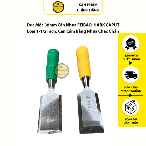 Đục gỗ cầm tay cán nhựa 38mm FEIBAO loại 1-1/2 inch thép Carbon cao cấp, Cán cầm bằng nhựa chắn chắn