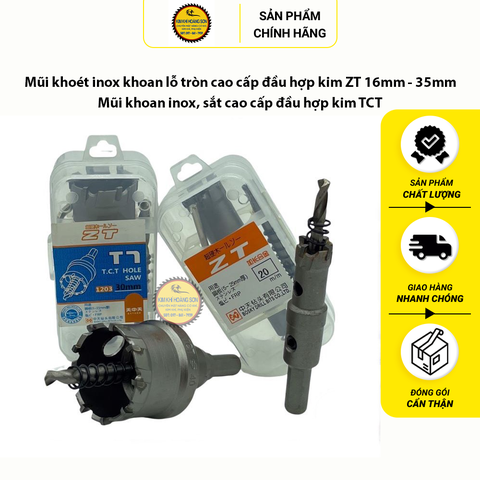 Mũi khoan khoét inox, sắt lỗ tròn ZT đường kính từ 16mm - 35mm, đầu hợp kim TCT sắc bén ít hao mòn