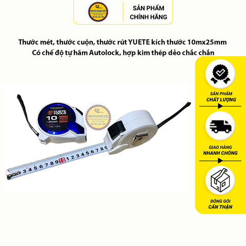 Thước mét, thước cuộn, thước rút YUETE kích thước 10mx25mm có chế độ tự hãm Autolock, hợp kim thép dẻo chắc chắn