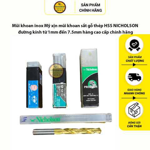 Mũi khoan inox xịn, khoan sắt, gỗ thép HSS đường kính từ 1mm đến 7.5mm hàng cao cấp chính hãng
