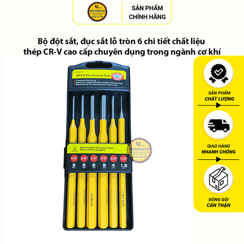 Bộ đột sắt, đục sắt lỗ tròn 6 chi tiết chất liệu thép CR-V cao cấp chuyên dụng trong ngành cơ khí