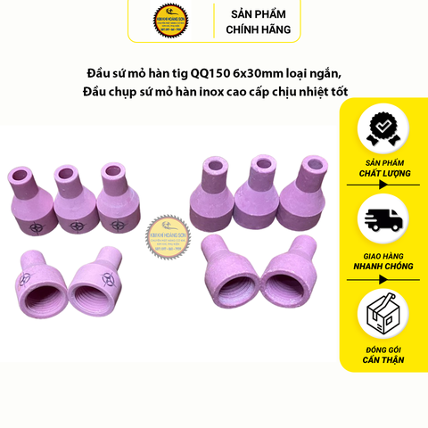 Đầu sứ mỏ hàn tig QQ150 6x30mm loại ngắn, Đầu chụp sứ mỏ hàn inox cao cấp chịu nhiệt tốt