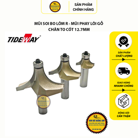 Mũi phay gỗ bo lõm R mũi soi lồi gỗ có bi Tideway cao cấp cốt to 12.7mm lắp máy cầm tay và trục đứng