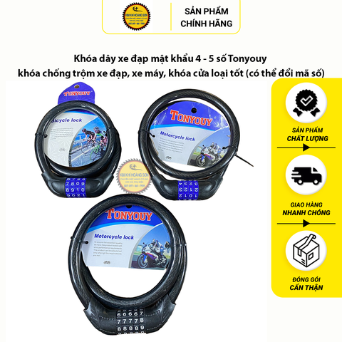 Khóa dây xe đạp mật khẩu 4 - 5 số Tonyouy khóa chống trộm xe đạp, xe máy, khóa cửa loại tốt (có thể đổi mã số)