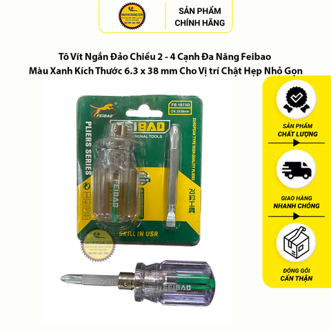 Tô Vít Ngắn Đảo Chiều 2 - 4 Cạnh Đa Năng Feibao Màu Xanh Kích Thước 6.3 x 38 mm Cho Vị trí Chật Hẹp Nhỏ Gọn