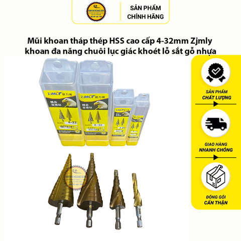 Mũi khoan tháp bước phủ thép HSS cao cấp 4-32mm khoan đa năng chuôi lục giác khoét lỗ sắt gỗ nhựa