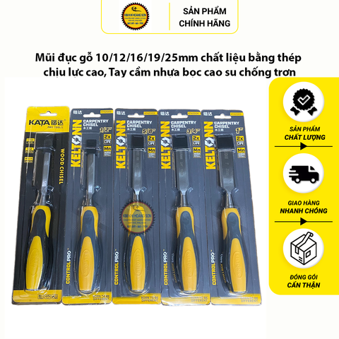 Mũi đục gỗ 10/12/16/19/25mm chất liệu bằng thép chịu lực cao, Tay cầm nhựa bọc cao su chống trơn