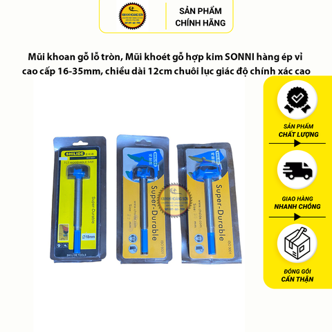 Mũi khoan khoét gỗ lỗ tròn hợp kim cao cấp, đường kính từ 16mm - 35mm dài 12cm chuôi lục giác