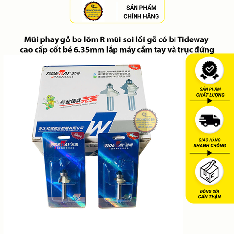 Mũi phay gỗ bo lõm R mũi soi lồi gỗ có bi Tideway cao cấp cốt bé 6.35mm lắp máy cầm tay và trục đứng
