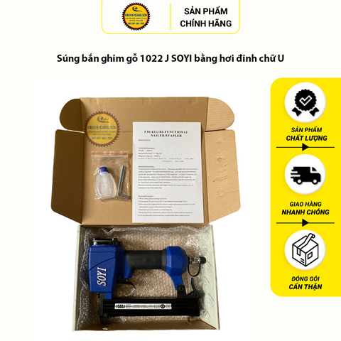 Súng bắn ghim gỗ 1022 J SOYI bằng hơi đinh chữ U sử dụng trong ngành lắp ráp đồ nội thất, đồ chơi, tủ, giày
