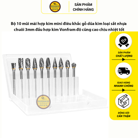 Bộ 10 mũi mài hợp kim mini điêu khắc gỗ lũa kim loại sắt nhựa chuôi 3mm độ cứng cao chịu nhiệt tốt