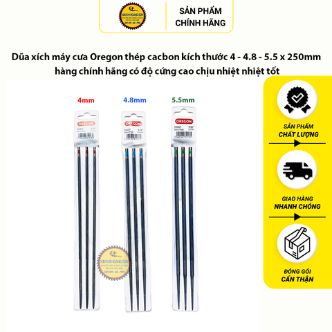 Dũa xích máy cưa Oregon thép cacbon kích thước 4 - 4.8 - 5.5 x 250mm có độ cứng cao chịu nhiệt tốt