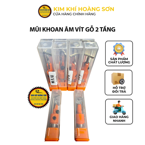 Mũi khoan mồi âm vít gỗ 2 tầng chất liệu thép cứng cao cấp, Mũi khoét âm hợp kim loạt tốt