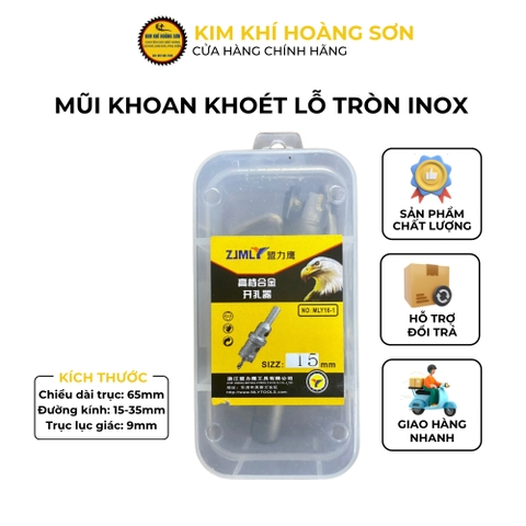Mũi khoét inox khoan lỗ tròn cao cấp đầu hợp kim ZJMLY 15mm - 35mm, Mũi khoan inox, sắt cao cấp TCT