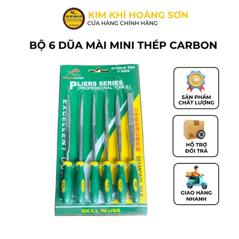 Bộ 6 dũa mài hợp kim mini đa năng FEIBAO, bộ giũa mài thép Carbon T2 chống mài mòn, dũa kim cương, dũa kim loại