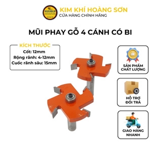 Mũi phay gỗ, Mũi soi cuốc 4 cánh có bi cao cấp chân to 12.7mm, hợp kim siêu bền, chịu nhiệt tốt