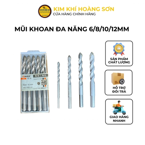Mũi khoan đa năng SNZO 6 - 12mm, Mũi khoan kính đá gạch men cao cấp 2 cạnh, đầu nhọn cho độ cứng cao